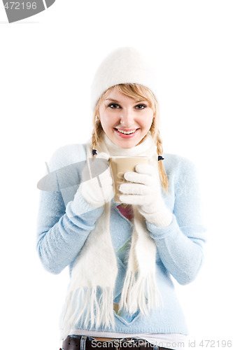 Image of Beautiful caucasian girl drinking coffee