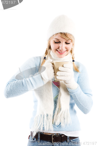 Image of Beautiful caucasian girl drinking coffee