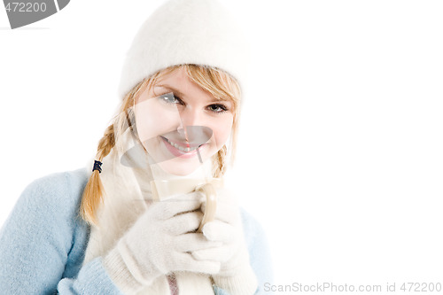 Image of Beautiful caucasian girl drinking coffee