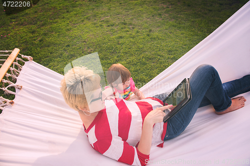 Image of mom and a little daughter relaxing in a hammock