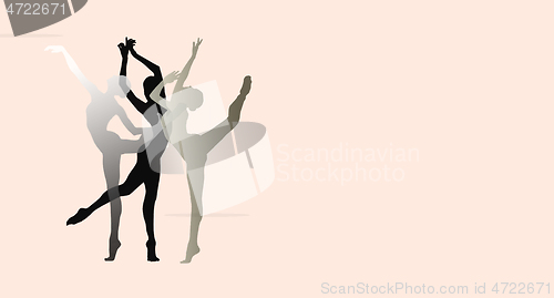 Image of Silhouettes of young graceful female ballet dancers on pink background