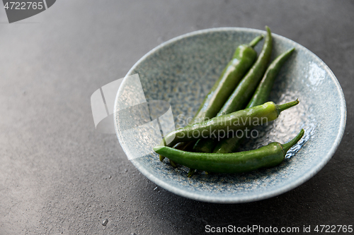 Image of close up of green chili peppers in bowl