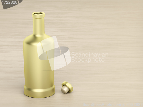 Image of Gold bottle on wood table