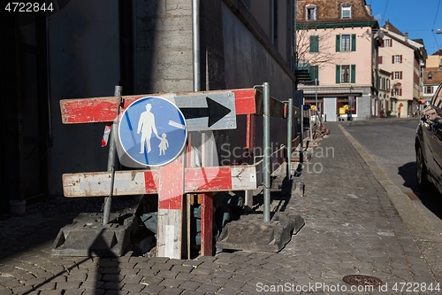 Image of Urban construction site with cone