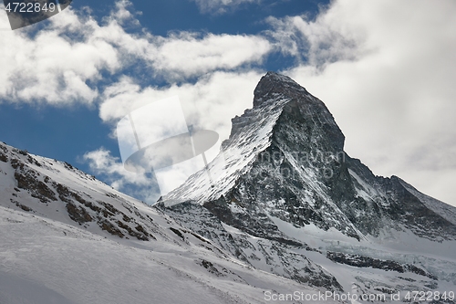 Image of Matterhorn winter landscape with clouds moving