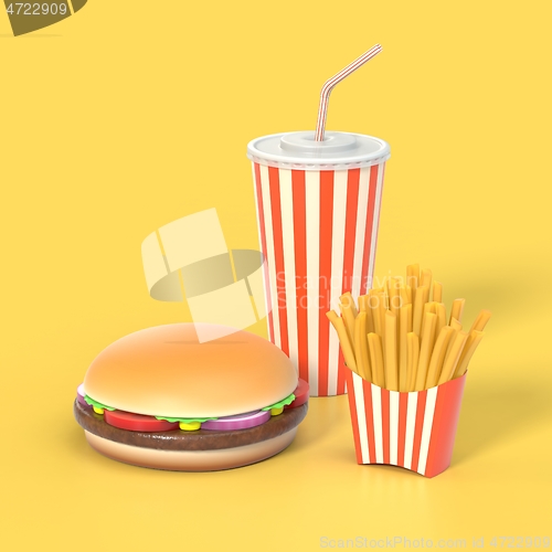 Image of Hamburger, french fries and cola fast food meal