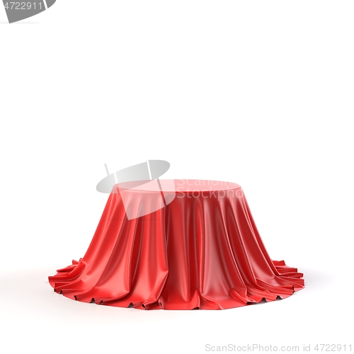 Image of Round box covered with red fabric isolated on white background