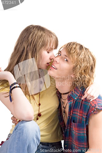 Image of Young beauty couple. Isolated on white background