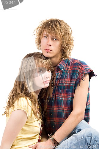 Image of Young beauty couple. Isolated on white background