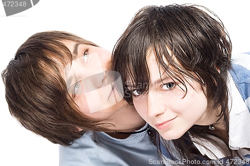 Image of Portrait of the young couple. Isolated on white background