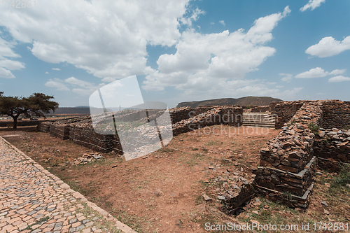 Image of Queen of Sheba palace ruins in Aksum, Axum civilization, Ethiopia.