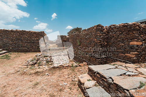 Image of Queen of Sheba palace ruins in Aksum, Axum civilization, Ethiopia.