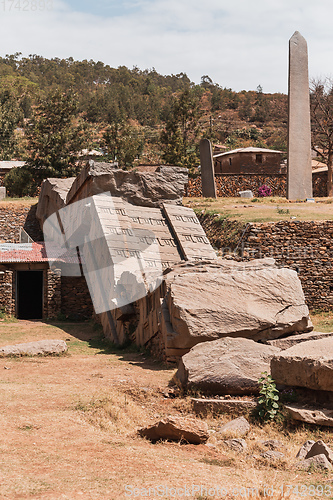 Image of Famous ancient obelisks in city Aksum, Ethiopia