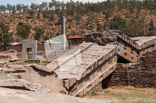 Image of Famous ancient obelisks in city Aksum, Ethiopia