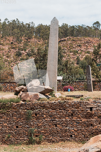 Image of Famous ancient obelisks in city Aksum, Ethiopia