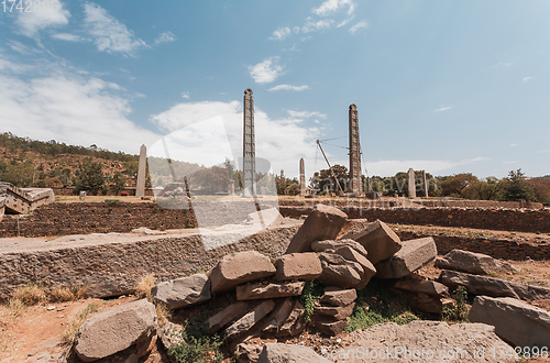 Image of Famous ancient obelisks in city Aksum, Ethiopia