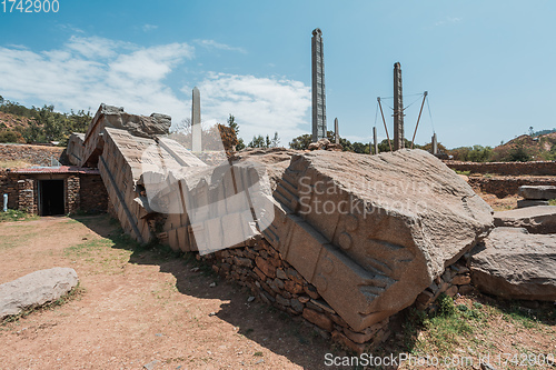 Image of Famous ancient obelisks in city Aksum, Ethiopia