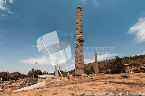 Image of Famous ancient obelisks in city Aksum, Ethiopia