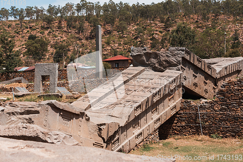 Image of Famous ancient obelisks in city Aksum, Ethiopia