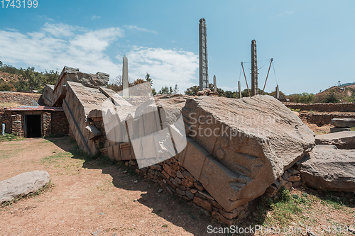 Image of Famous ancient obelisks in city Aksum, Ethiopia