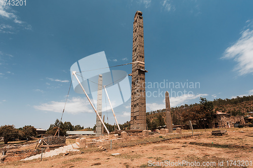 Image of Famous ancient obelisks in city Aksum, Ethiopia