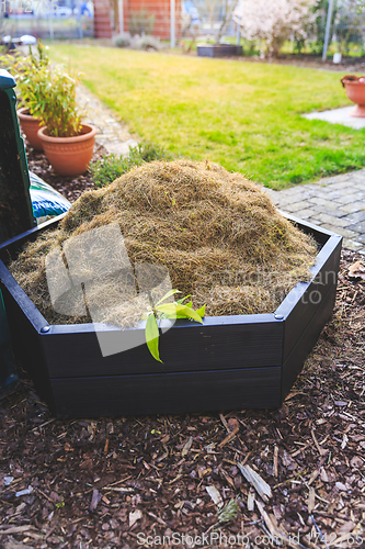 Image of Gardening - composter with lawn cut and hay