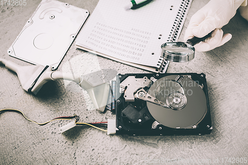 Image of Concept of data recovery,  engineer is recovering data from failed hard disk driver