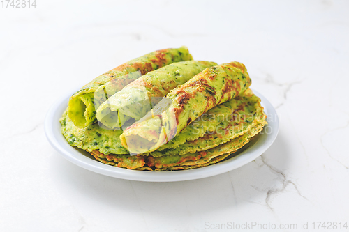 Image of Delicious homemade ramson pancakes or crepes