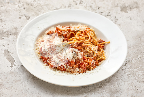 Image of portion of pasta bolonesse