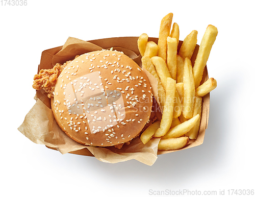 Image of fresh tasty burger and french fries