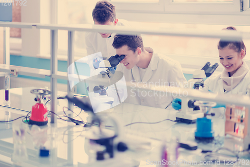 Image of Group of young medical students doing research