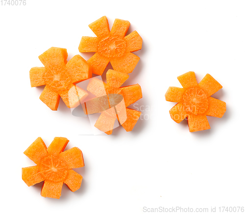 Image of fresh raw flower shaped carrot slices