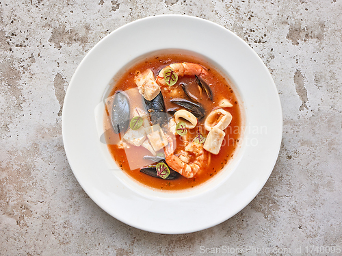 Image of portion of seafood soup