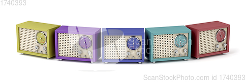 Image of Group of multicolor radios with retro design