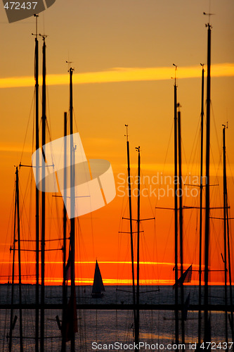 Image of yachts at sunset