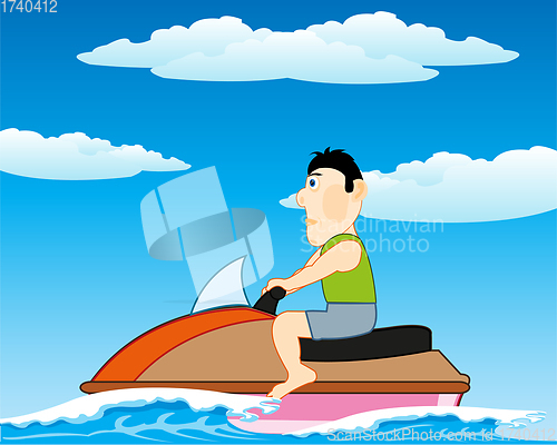 Image of Man rides on jetski on wave year daytime