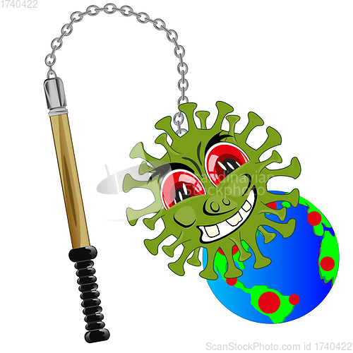 Image of Weapon bat old-time cartoon with coronavirus and planet land