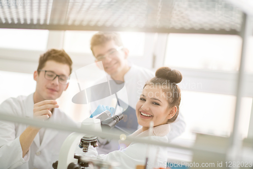 Image of Group of young medical students doing research