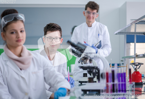 Image of Group of young medical students doing research