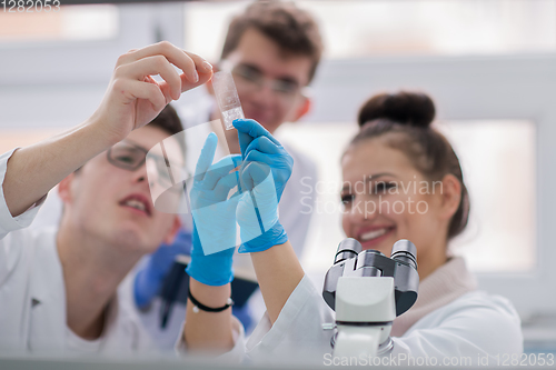 Image of Group of young medical students doing research