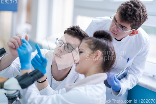 Image of Group of young medical students doing research