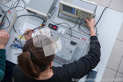 Image of students doing practice in the electronic classroom top view