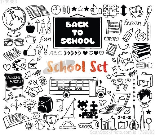 Image of Back to School doodles hand drawn with thin line