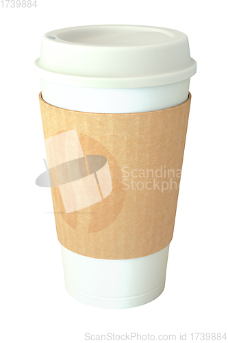 Image of Blank white takeaway coffee cup with cover isolated on white background