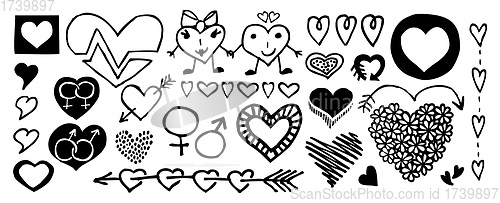 Image of Doodle banner with hearts isolated on white background