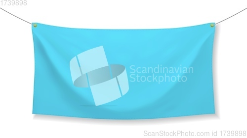 Image of Blue fabric banner with folds isolated on white background