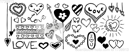 Image of Doodle banner with hearts isolated on white background