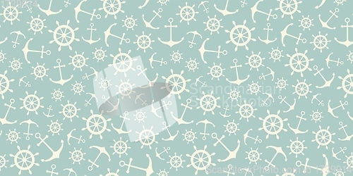 Image of Nautical seamless pattern with ship wheels and anchors