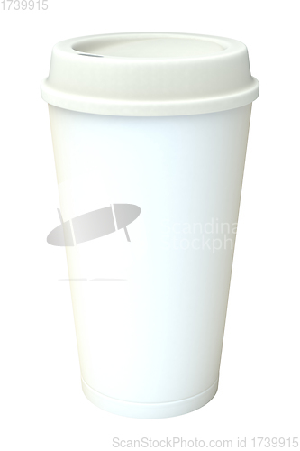 Image of Blank white takeaway coffee cup with silicone cover isolated on white background