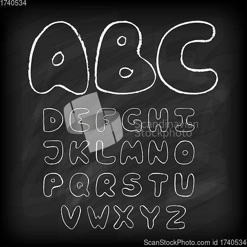 Image of Chalk board hand drawn alphabet letters.